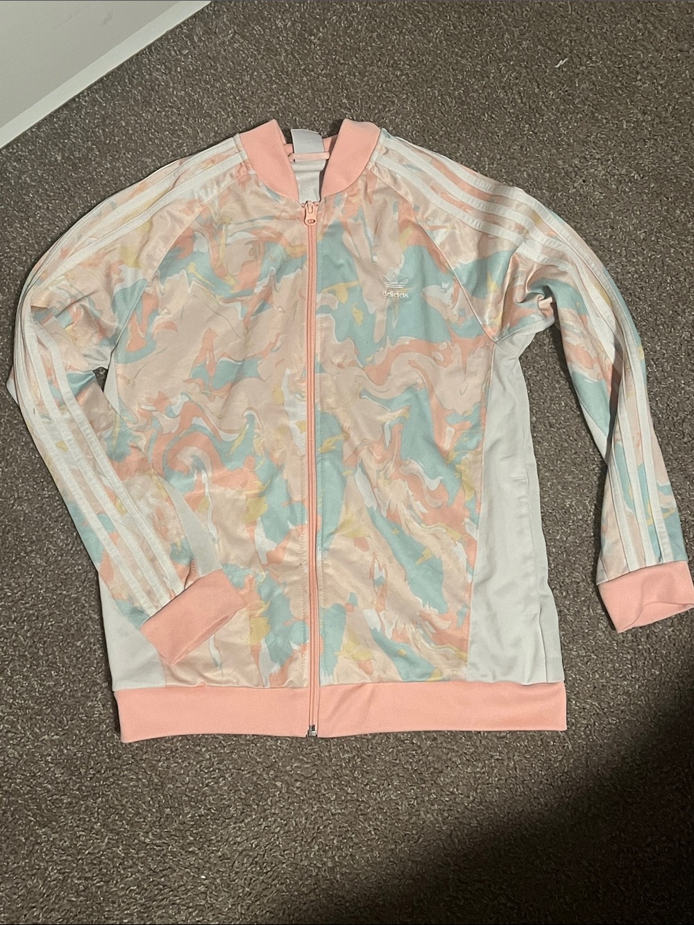 adidas Pastel Marble Zip-Up Track Jacket - Pink/Peach/Blue